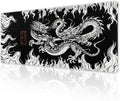 Japanese Dragon Mouse Pad XL Black White Aesthetic Anime Extended Desk Mat 80X30 cm Non-Slip Rubber Base Stitched Edge Large XL Mousepad for Desk Gaming Laptop Desktop,31.5×11.8 Inch
