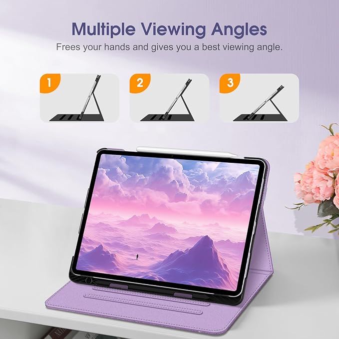 Fintie Folio Case for iPad Air 13-inch M4/M3/M2 (2026/2025/2024), Multi-Angle Viewing Protective Stand Cover with Pencil Holder & Pocket, Auto Sleep/Wake, Glittering Purple
