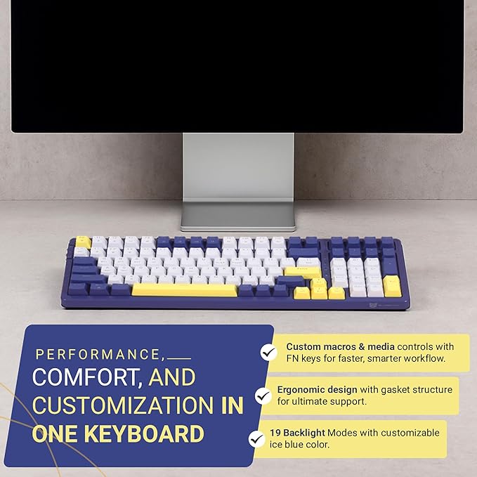 Qisan Wireless/Wired Mechanical Gaming Keyboard, Triple Mode 2.4G/USB-C/BT (98%)Wireless Mechanical Keyboard with US Layout | Red Switch Rechargeable RGB Backlit Keyboards for Gaming,White & Dark Blue