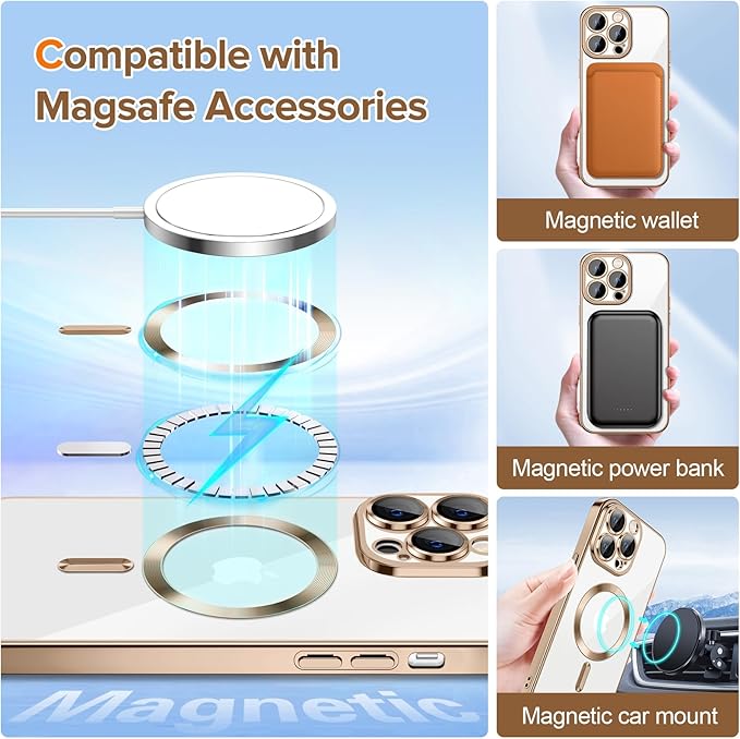 Hython Magnetic Clear for iPhone 14 Pro Case with Camera Lens Protector [Compatible with MagSafe] Luxury Plating Edge Slim Soft TPU Cover Protective Phone Case for iPhone 14 Pro 6.1", Desert Brown