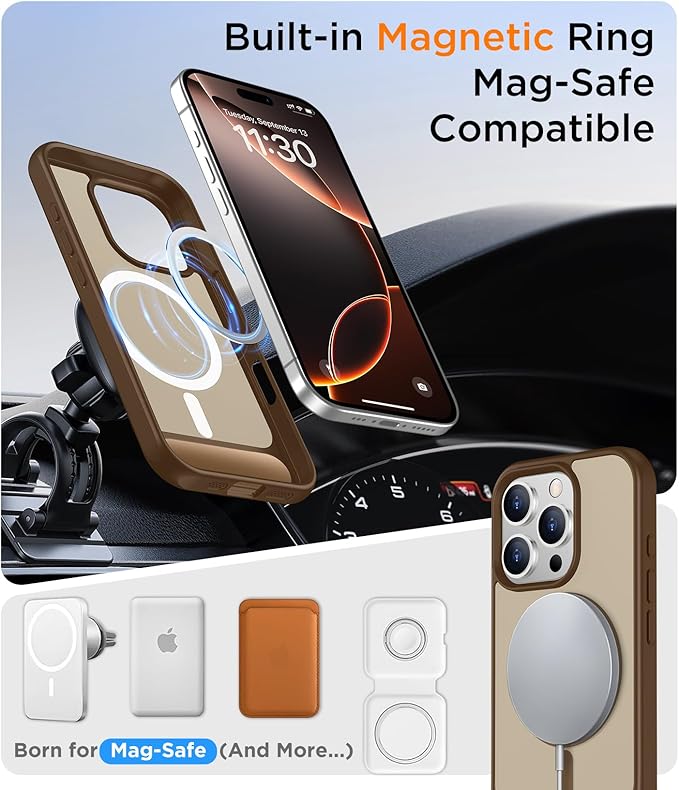Magnetic Compatible with iPhone 16 Pro Max Case, [Built-in Invisible Kickstand][Compatible with MagSafe] [Military Grade Shockproof] Slim Translucent Matte Phone Case for iPhone 16 Pro Max 6.9"