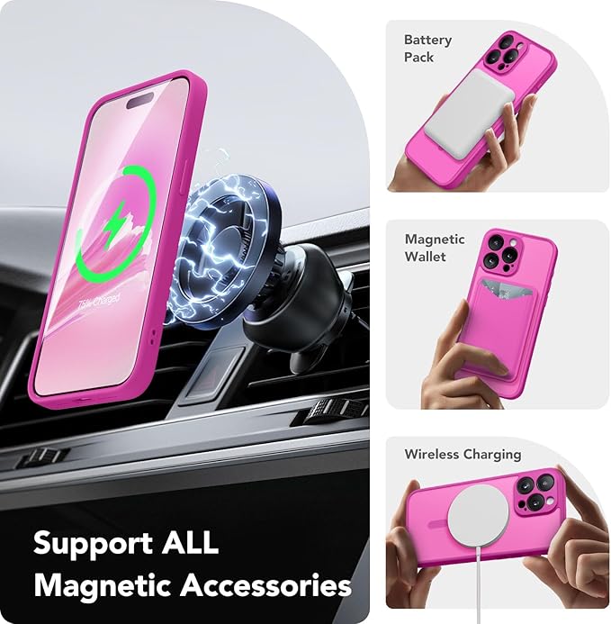 CAPRRO Magnetic for iPhone 13 Pro Max Case, [Compatible with MagSafe] [Full Camera Protection] Shockproof Protective Slim Translucent Matte Phone Case for iPhone 13 Pro Max 6.7'', Shocking Pink