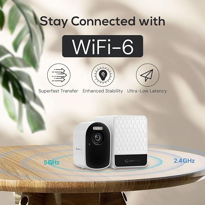 yeewise WiFi6 Solar Security Cameras Wireless Outdoor, 2K QHD Home Security System, 2-Cam Kit, 2.4&5GHz WiFi, Color Night Vision, Local Storage, IP66 Weatherproof, Works with Alexa, No Monthly Fees