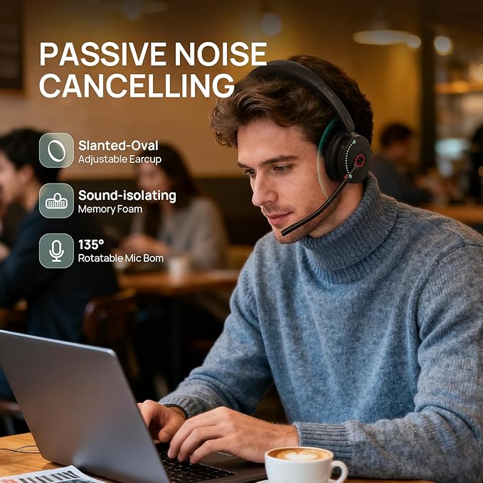 Yealink WH68 Hybrid Wireless Headset with ANC, DECT 6.0 & Bluetooth Dual-Connect, 492ft Range, 6-Mic Noise Cancelling Office Headphones for Teams, Zoom, 32H Talk Time for PC/Laptop/Smartphone