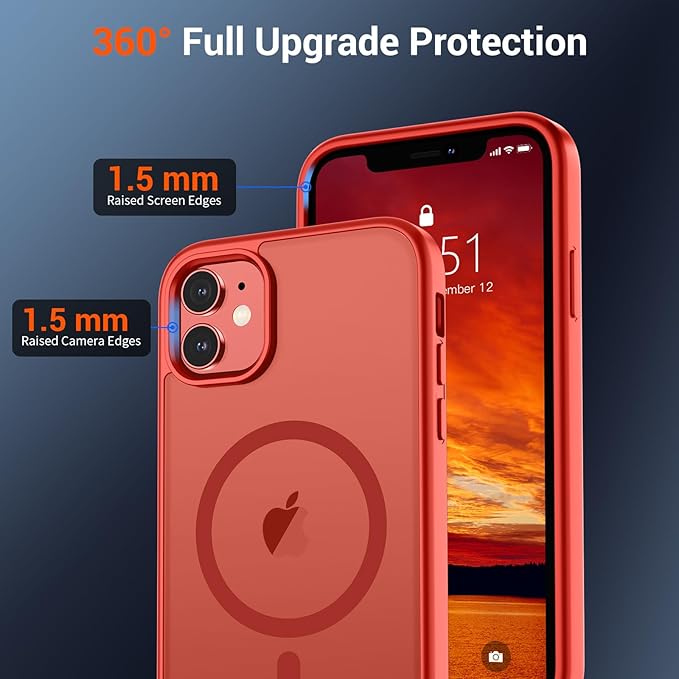 SUPFINE Magnetic for iPhone 12 Mini Case & iPhone 13 Mini Case (Compatible with MagSafe) (Military Grade Drop Protection) Slim Translucent Matte Shockproof Phone Cover,Red