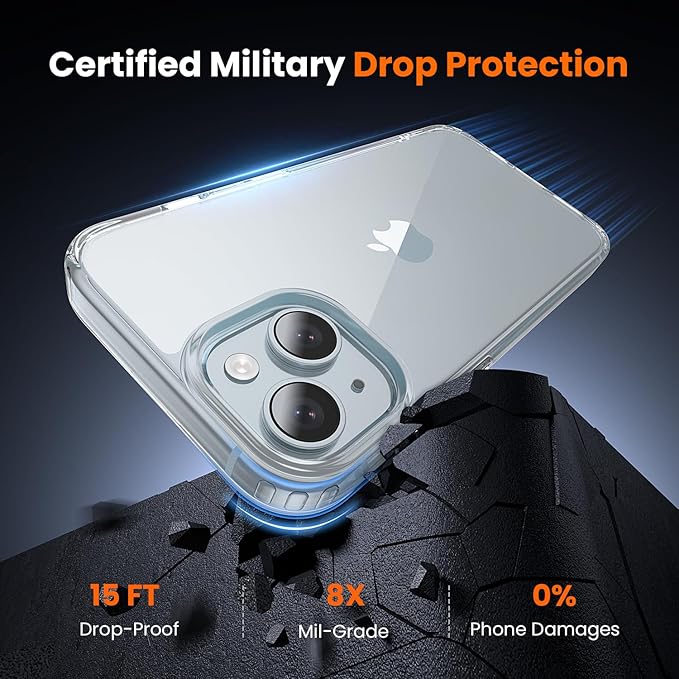 toushion 3 in 1 for iPhone 15 Plus Case Clear,[Yellowing-Resistant Acrylic Back] Screen Protector *1 & Camera Lens Protector*1, Shockproof for iPhone 15 Plus Phone Case 6.7 inch Clear