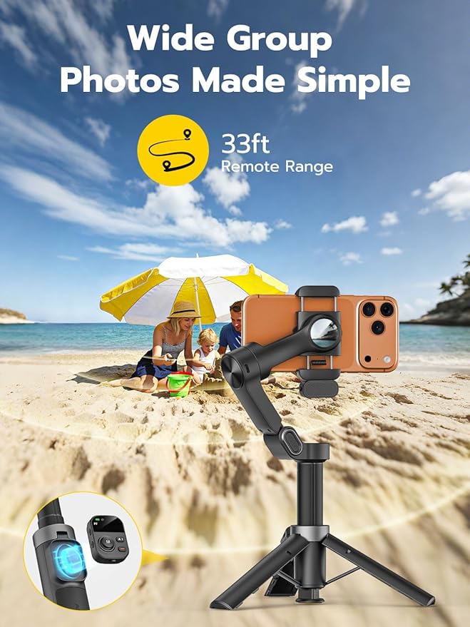 AOCHUAN Gimbal Stabilizer for iPhone w/AI Tracking Module &Fill Light, 3-Axis Anti-Shake Phone Stabilizer w/Magnetic Remote, Gesture Control, One-Tap Tripod Release, Built-in Extension Rod,Smart X3AI