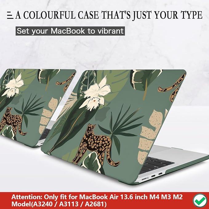 CISSOOK for MacBook Air 13.6 Inch Case 2024 2025 2026 Model A3449 A3240 A3113 A2681, Panther Leopard Midnight Green Cover with Keyboard Cover for MacBook Air 13.6 M2 M3 M4 M5 - Leopard