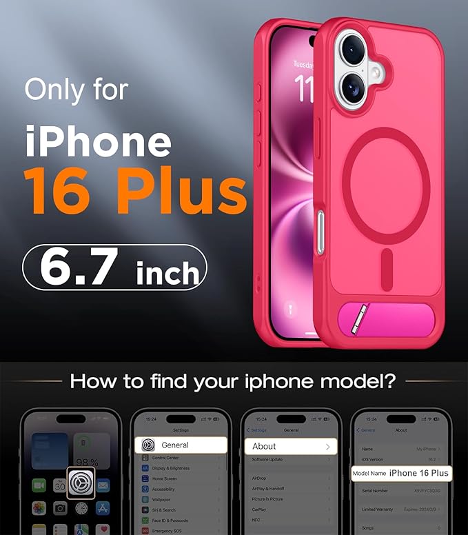 Magnetic Compatible with iPhone 16 Plus Case, [Built-in Invisible Kickstand][Compatible with MagSafe][Military Grade Shockproof] Slim Translucent Matte Phone Case for iPhone 16 Plus 6.7"