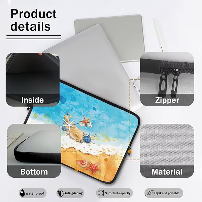 Beach Laptop Protective Sleeve for Women Men Zippered Pouches with Humanize Design Suitable for Daily Use Travel School Office Neatly Organizers 13 Inch