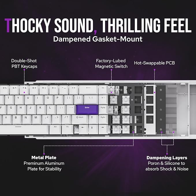 EPOMAKER HE68 Hall Effect Keyboard, 8000hz Polling, 0.01mm Adjustable Trigger, 0.125ms Latency, Creamy Gasket, Snap Key, SOCD, RGB, Wired Magnetic Gaming Keyboard for Mac/PC (White)