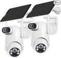 Dual Lens Solar Security Camera Wireless Outdoor – 2.5K HD No Blind Spot with PIR Motion Detection, 360° PTZ, Full Color Night Vision, 5G/2.4GHz WiFi, IP65 Waterproof for Home, Business & Outdoor Use