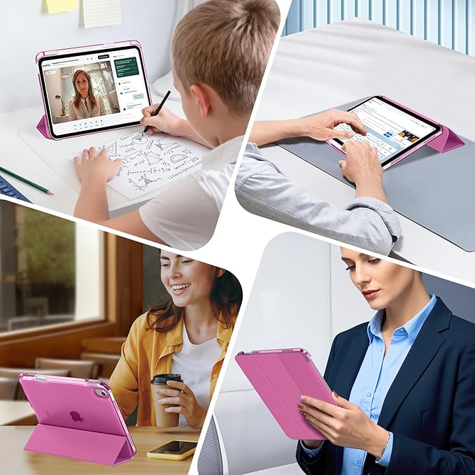 MoKo for iPad Air 11 inch Case (M4/M3/M2) 2026/2025/2024, iPad Air 5th/4th Gen 10.9 inch Case 2022/2020 with Pencil Holder, Slim Light Trifold Cover with Hard PC Translucent Back Shell, Fuchsia