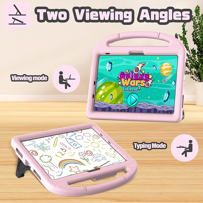 YIHE Kids Case for iPad (A16) 11th Generation 11 Inch 2025 & iPad 10th Generation 10.9 inch 2022, with Built-in Screen Protector and Stable Stand, Full Body Shockproof Protective Cover - Light Pink