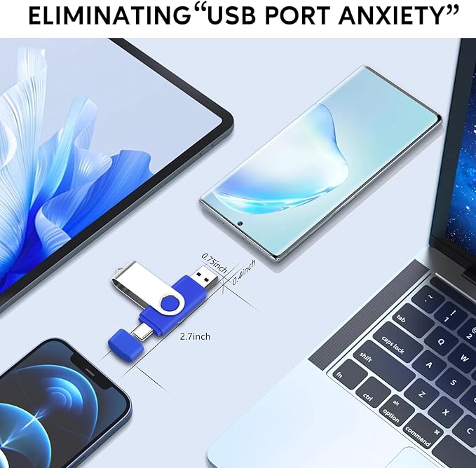 EASTBULL 10 Packs of 4GB FAT32 USB2.0 & Type-C Flash Drives, 2-in-1 Dual Flash Drive Bulk USB-A + USB-C Thumb Drives Pack OTG Memory Sticks Compatible with Smartphones, Computers, Tablets, Mac (Blue)