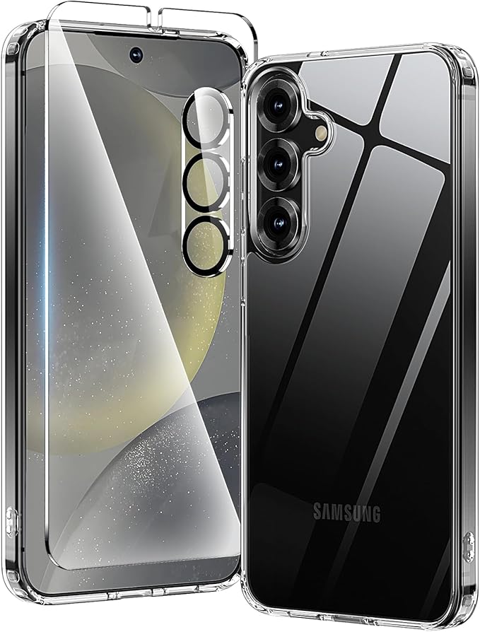 Anti-Yellowing for Samsung Galaxy S25 Plus Crystal Clear Case with Screen Protector*1 Camera Lens Protector*1, [12FT Mil-Grade Protection], Cover for Samsung Galaxy S25 Plus 6.7 inch, Clear
