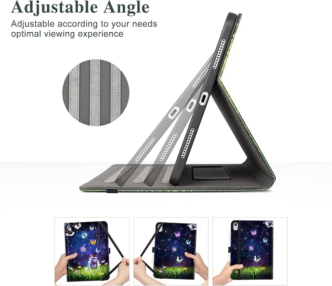 Vimorco Case for iPad (A16) 11th Generation 2025, for iPad 11th/10th Generation Case, Faux Leather Protective Adjustable Cover, Auto Sleep/Wake, Card Pocket with Pencil Holder, Star Butterfly