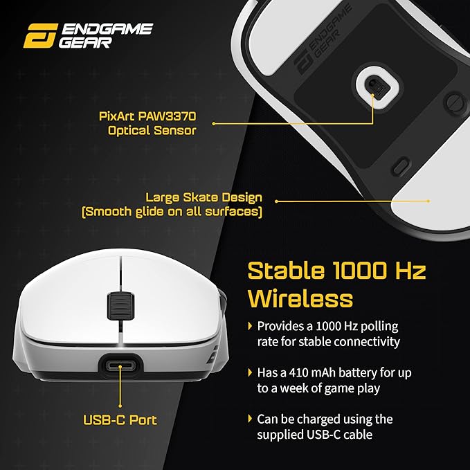 ENDGAME GEAR XM2we Wireless Gaming Mouse, Programmable Mouse with 5 Buttons and 19,000 DPI, White