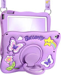 Kidcube for iPad 5th/6th Generation Case, for iPad Air 1st/2nd Gen, for iPad Pro 9.7 Inch Case - Girls Cute Kawaii Girly 3D Purple Butterfly Design Cover with Rotating Stand & Strap Silicone Women