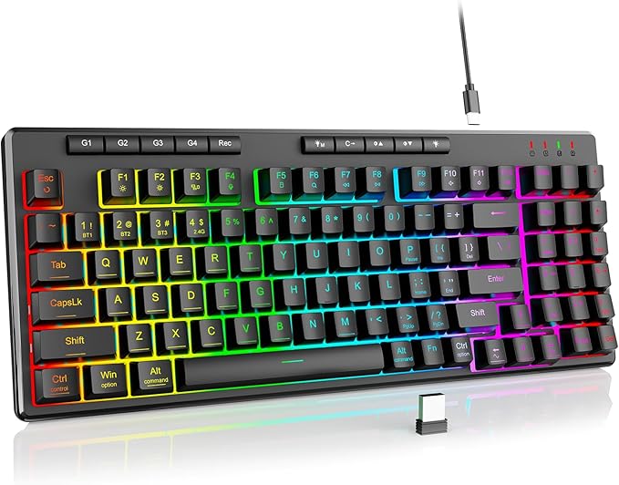 Redragon K517 Pro Wireless Gaming Keyboard, RGB Backlit, Tri-Mode BT/2.4GHz/USB-C, Mechanical Feel 94 Keys Computer Keyboard with 4 Macro Keys, Number Pad, 4000mAh Battery for Win/MAC