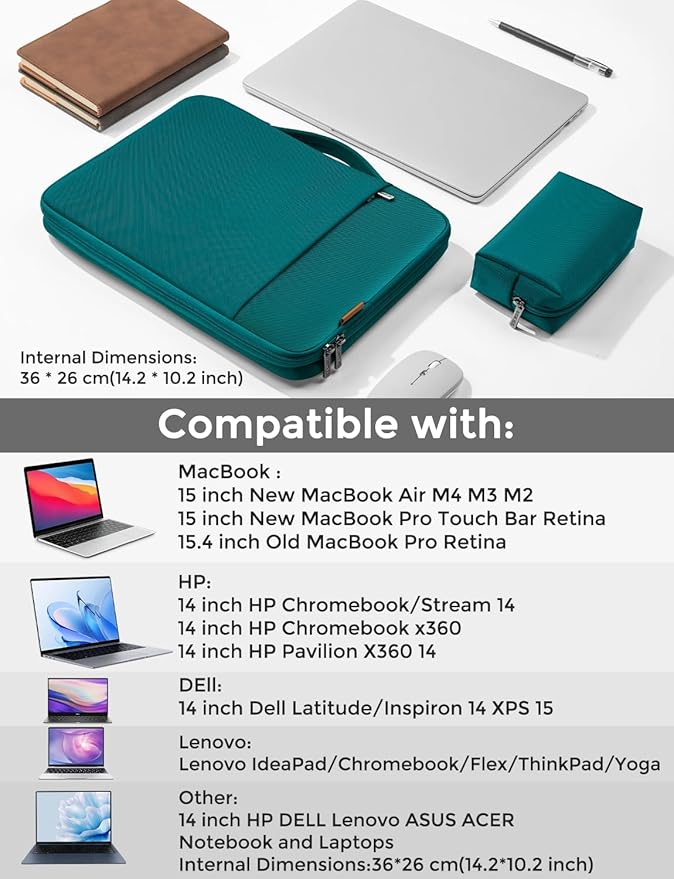 DOMISO Laptop Case Laptop Sleeve Cover Compatible with 15 inch MacBook Air M4/A3241 2025, M3/A3114,M2/A2941,15 inch MacBook Pro A1990 A1707,Compatible with Dell XPS 15 Plus with Small Case,Turquoise