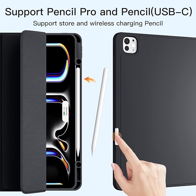 Akkerds Compatible with iPad Pro 13 Inch Case (M5/M4) 2025/2024, for iPad 13 Pro Case with Pencil Holder, Slim Trifold Stand Protective Cover with Soft TPU Back, Auto Wake/Sleep (Black)