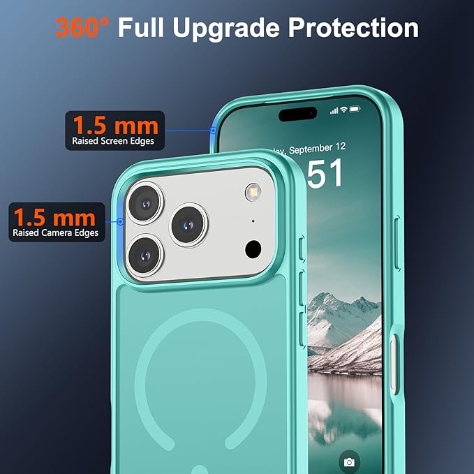 SUPFINE Magnetic for iPhone 17 Pro Case (Compatible with MagSafe)(Military Grade Drop Protection) Translucent Matte Shockproof with Anti-Fingerprint Phone Cover,Blue Green