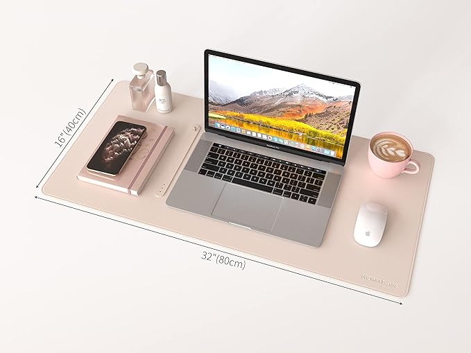RENMTURE Dual-Sided Mouse Pad, Natural Cork & PU Leather Large Desk Pad for Office and Home Work, Desk Protector Non-Slip, Waterproof, Easy Clean (Apricot, 32"x16")