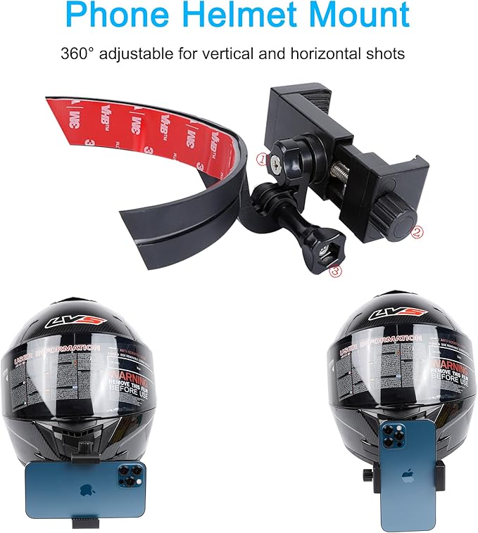 PellKing Universal Motorcycle Helmet Chin Action Camera Mount, Flexible Adhesive Helmet Mount Compatible with GoPro Hero 13 12 11 10 9 8 7 6 5 Black,Insta360,AKASO,DJI Action Sports Cam Accessories