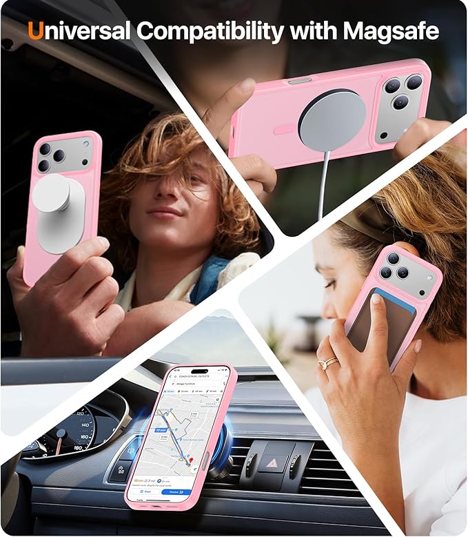 Magnetic for iPhone 17 Pro Case,[Anti-Slip][Compatible with MagSafe][Military Grade Drop Protection] Shockproof Protective Translucent Matte Phone Case for iPhone 17 Pro Case,Pink