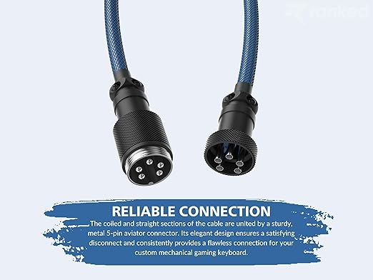 Ranked Coiled Keyboard Cable | Handcrafted Double-Sleeved Braided Cable | USB Type C to A | 5-Pin Aviator Connector for Custom Mechanical Gaming Keyboard | Support Fast Charge 20W (Skydiver)