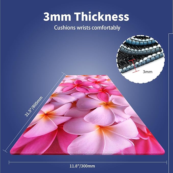 Extra Large Gaming & Office Mouse Pad (31.5" x 11.8") with Durable Stitched Edges – Girly Tropical Plumeria Flowers Bliss Close-up of Vibrant Red Hot Pink Exotic Hawaii Floral, XXL Desk Mat