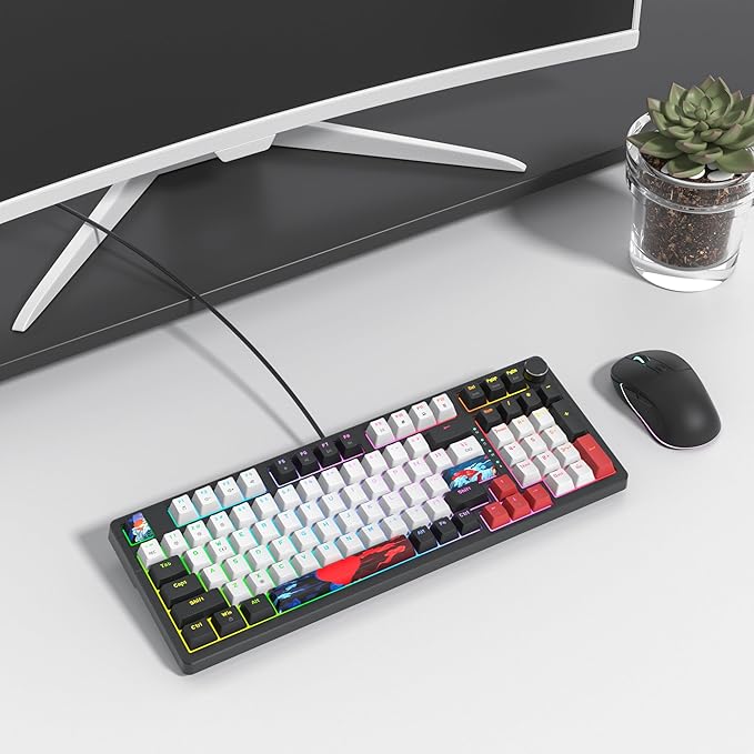 Wired Creamy Gaming Keyboard with Number Pad, 96% Hot-swappable Mechanical Keyboard, Full Layout Custom Keyboard Gasket Mounted with Red Switch Knob Control(White)