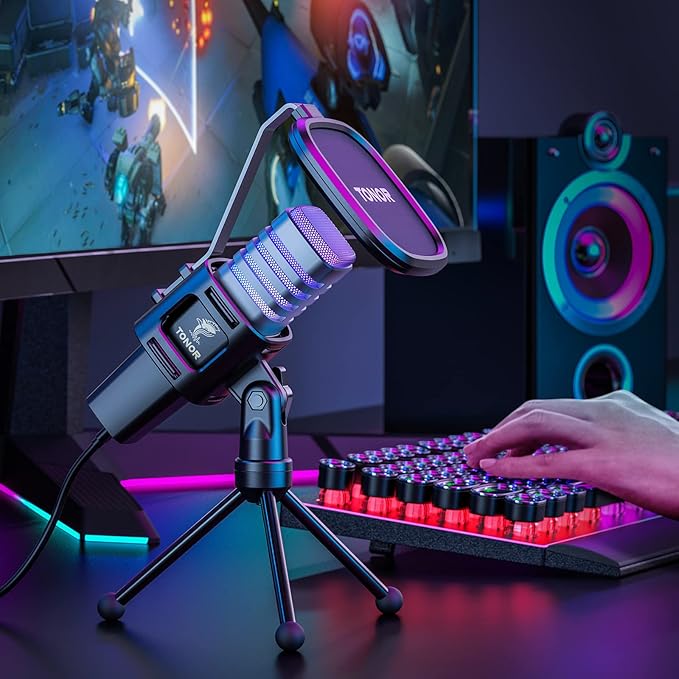 TONOR RGB USB Microphone, Cardioid Condenser Computer PC Mic with Tripod Stand, Pop Filter, Shock Mount for Gaming, Streaming, Podcasting, YouTube, Twitch, Compatible with Laptop Desktop,TC30 with RGB