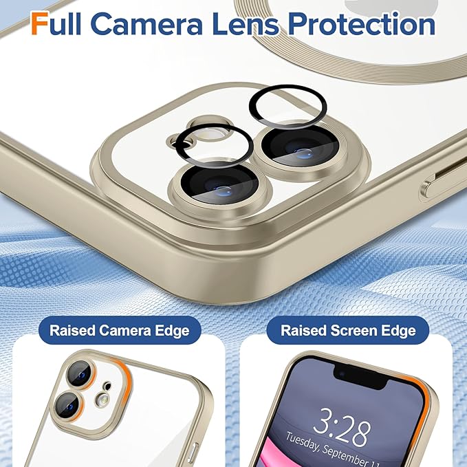 Hython Magnetic Clear for iPhone 11 Case with Camera Lens Protector [Compatible with MagSafe] Luxury Plating Edge Slim Soft TPU Cover Protective Phone Case for iPhone 11 6.1", Matte Gray