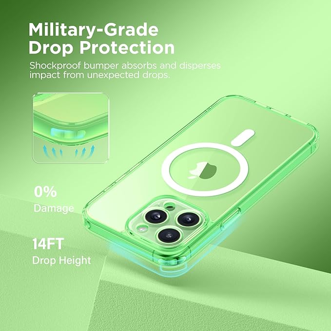 CAPRARO Magnetic for iPhone 15 Pro Max Case, [Compatible with MagSafe] [Full Camera Protection] Shockproof Protective Slim Translucent Matte Phone Case for iPhone 15 Pro Max 6.7'', Clear Green