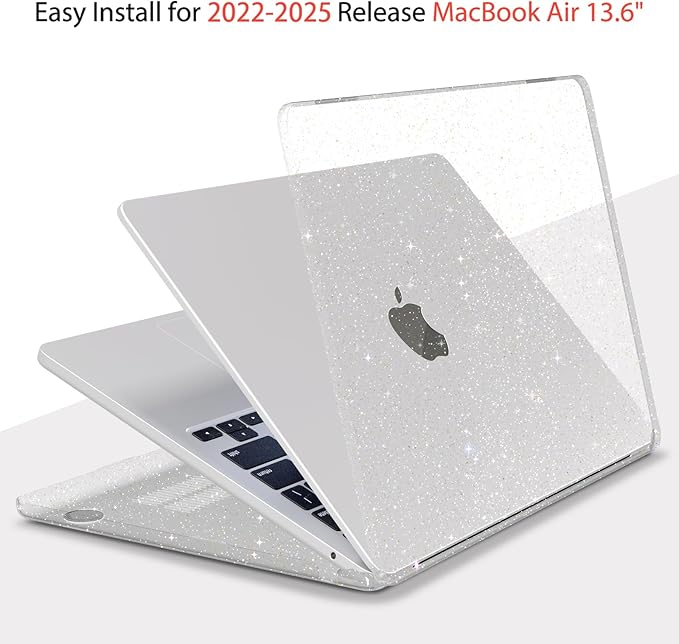 Teryeefi for MacBook Air 13.6 inch Case with M2 M3 M4 M5 Chip 2022-2025 2026 Release A3449/A3240/A3113/A2681, Glitter Protective Hard Shell & Keyboard Cover & USB 3 Adapter, Sparkly Clear