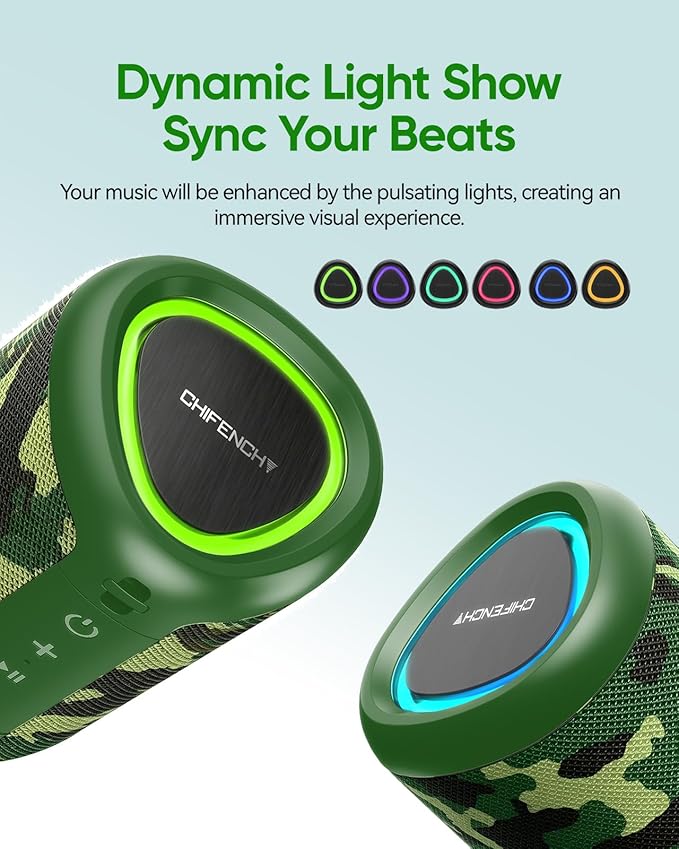 Portable Bluetooth Speaker Beach Essentials: Powerful Crystal Clear Sound/Dynamic Light/IPX5 Waterproof/All Day Playtime/Wireless BT 5.3/TWS Paring, Dad Gifts, Outdoor|Travel|Camping|Pool Accessories