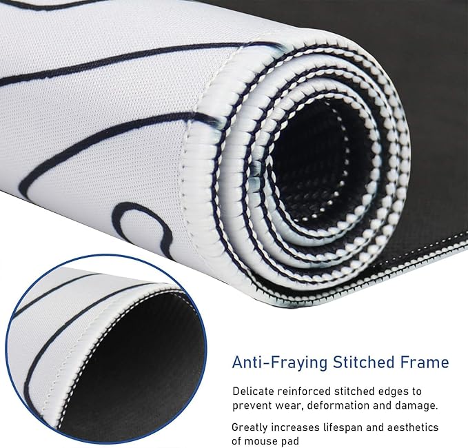 Large Mouse Pad, Gaming Mouse Pad with Double Stitched Edges, 14.9 x 11.7 inches Premium-Textured & Waterproof Mousepad, Nonslip Natural Rubber Base Mousepad for Laptop,Computer, Office, White Black
