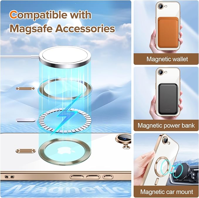 Hython Magnetic Clear for iPhone 17e Case with Camera Lens Protector [Compatible with MagSafe] Luxury Plating Edge Slim Soft TPU Cover Protective Phone Case for iPhone 17e 6.1", Desert Brown
