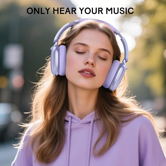 C6 Active Noise Cancelling Headphones, Wireless Over Ear Bluetooth Headphones, 60H Playtime, Lightweight Folding Deep Bass Comfort Fit Ear Cups Headset with Mic for iPad/Travel/PC/Home Purple