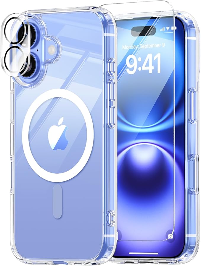 for iPhone 16 Case,Compatible with MagSafe,Magnetic Slim Cover,Anti-Yellowing & Shockproof,Full Camera Protection,Includes Screen & Lens Protectors,Clear Protective Case
