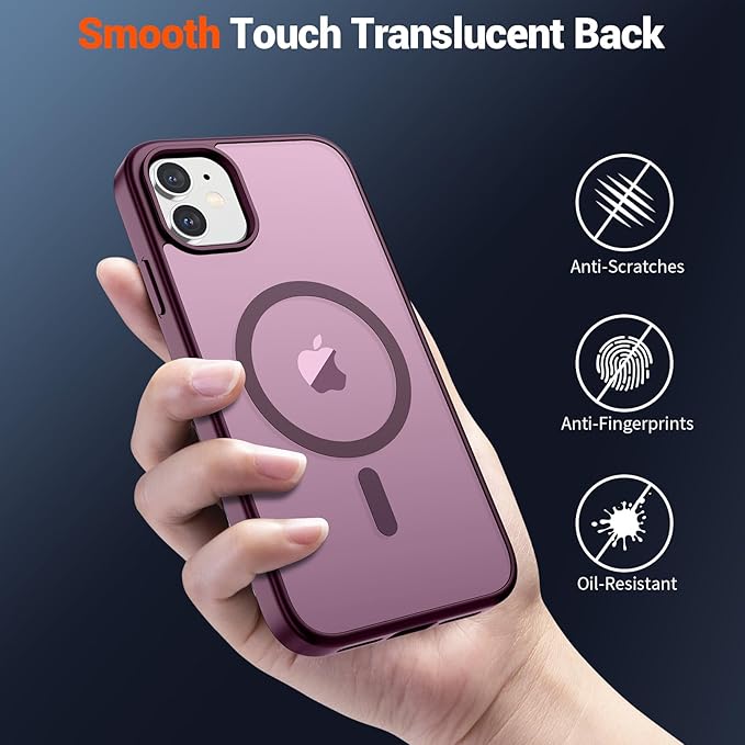 SUPFINE Magnetic for iPhone 12 Case/iPhone 12 Pro Case (Compatible with MagSafe)(Military Grade Drop Protection) Slim Translucent Matte Shockproof with Anti-Fingerprint Phone Case,Wine Red