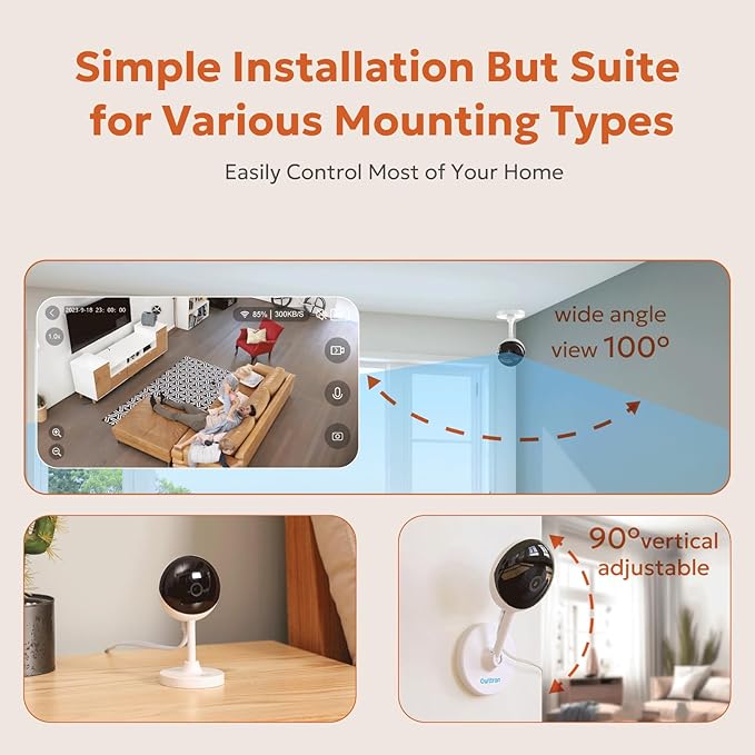 owltron Indoor Security Camera, 2K 3MP Cameras for Home Security with Motion Detection, Pet Cam & Baby Monitor with Night Vision, 2.4 GHz WiFi Two-Way Talk, Cloud/SD Storage, Compatible with Alexa