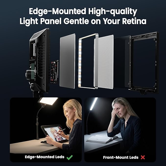 2 Packs LED Video Key Light,Streaming Light Dimmable Bi-Color 3200-5600k Video Conference Lighting with Gooseneck Tubes Desk Panel Lights for Podcast/Streaming/Gaming/Zoom Call/Broadcast/YouTube