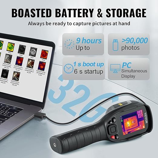 VEVOR Thermal Imaging Camera, 240x180 IR Resolution (43200 Pixels), 20Hz Refresh Rate Infrared Camera with -4℉~662℉ Temperature Range, 16G Built-in SD Card, and Rechargeable Li-ion Battery