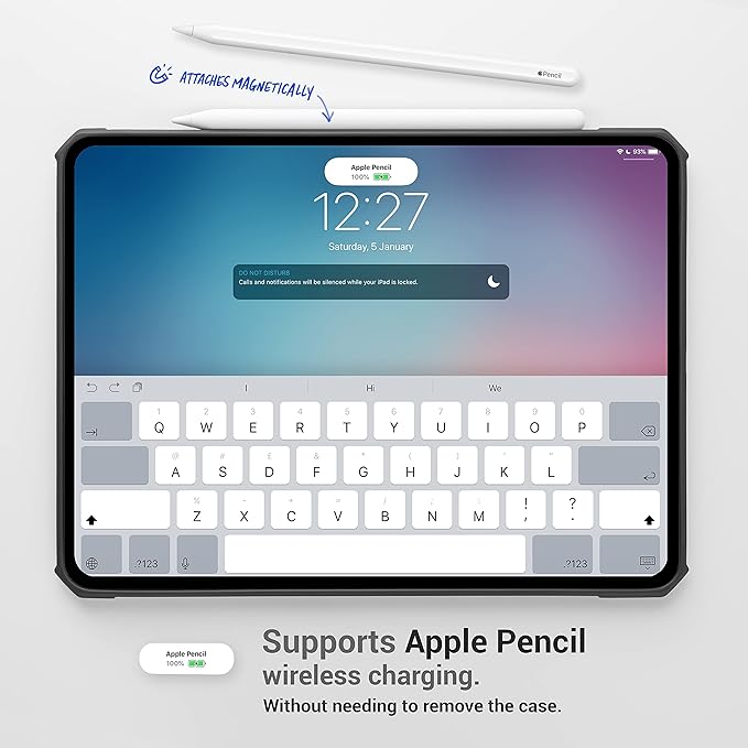 TineeOwl iPad Pro 11 inch Case 2022, 2021, 2020, 2018 (4th, 3rd, 2nd, 1st Generation) Ultra Thin, Clear Back, Flexible TPU Absorbs Shock, Supports Apple Pencil Wireless Charging (Black/Clear Back)