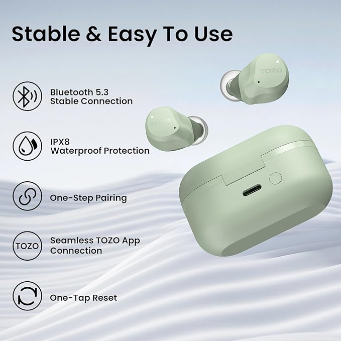 TOZO NC9 Hybrid Active Noise Cancelling Wireless Earbuds, 6 Mics ENC Clear Call, IPX8 Waterproof, in Ear Bluetooth 5.3 Headphones Stereo Bass Ear Buds 60H Playtime with LED Display 32 EQs via APP