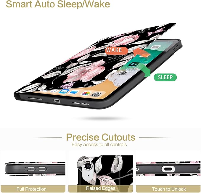 Lokigo Case for iPad 10th Generation 10.9 Inch 2022, Gray iPad (A16) 11th Generation 11 Inch 2025, Heavy Duty Shockproof Hybrid Protective Cover, Pink Flower