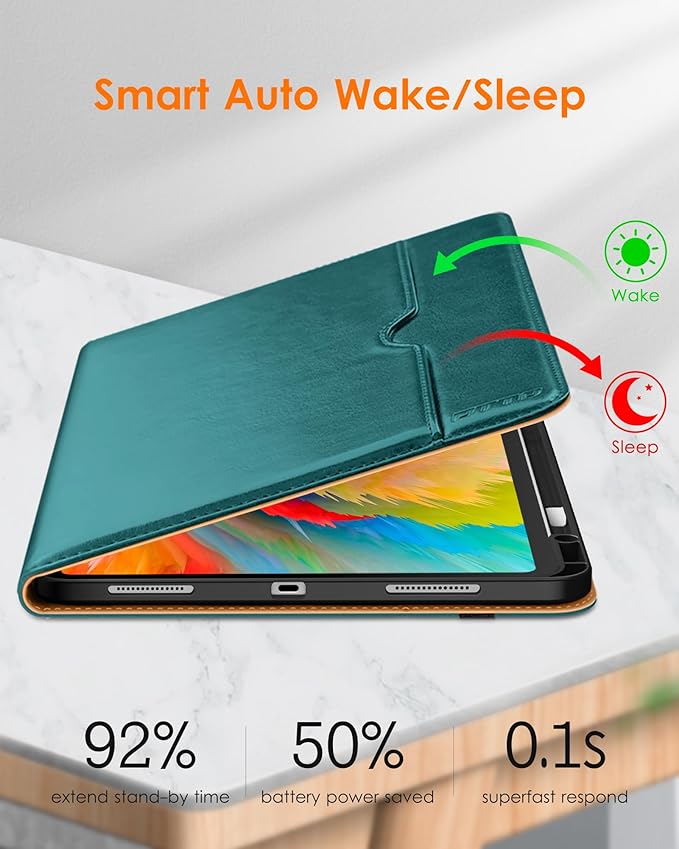 DTTO for iPad Pro 13 inch Case (M5/M4) 2025/2024, Premium Leather Business Folio Stand Cover with Pencil Holder - Auto Wake/Sleep & Multiple Viewing Angles, Built in Hand Strap & Pocket, Green